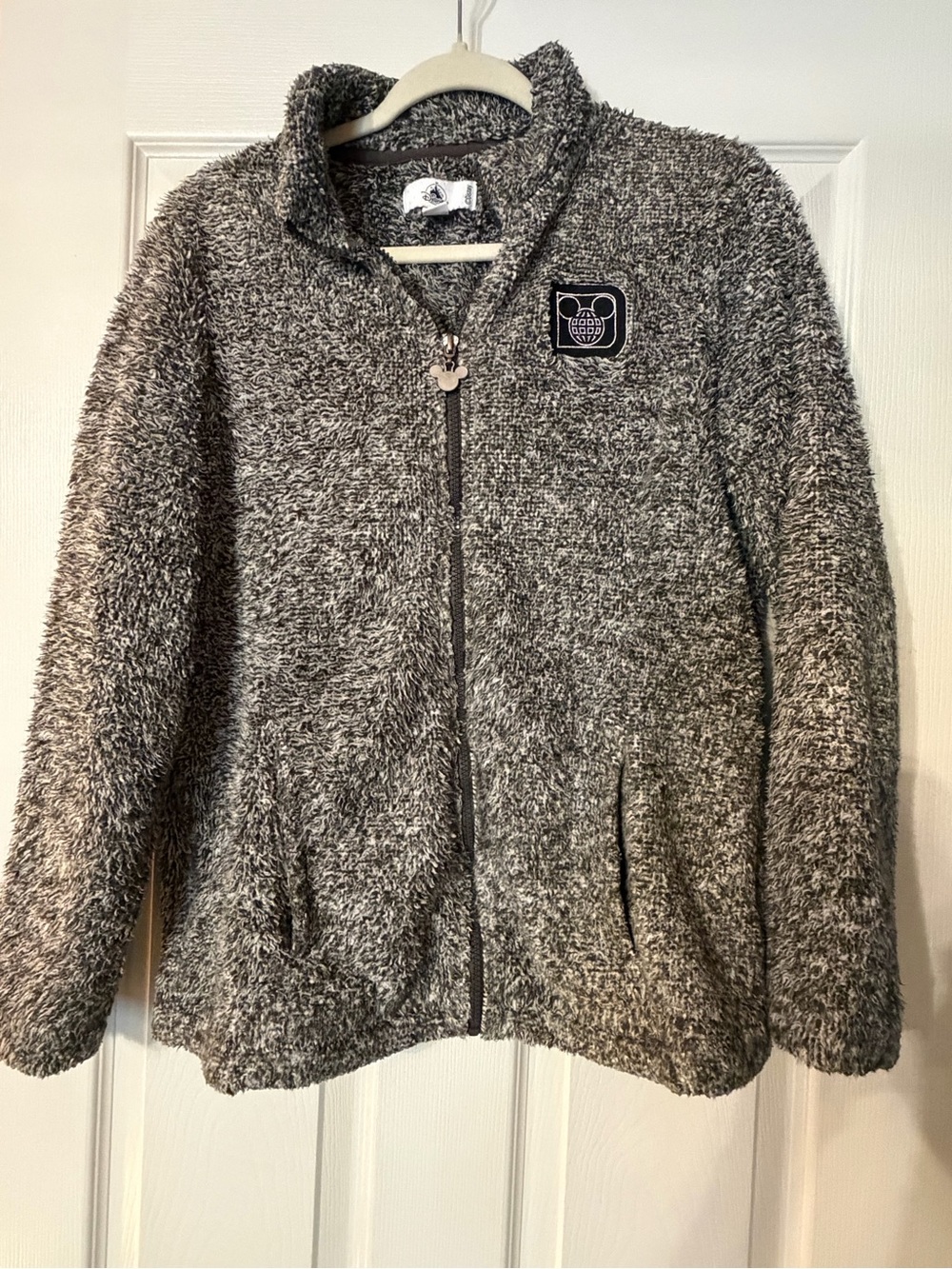 Disney Parks Gray Sherpa Fleece Full Zip Jacket Mickey Mouse Size M